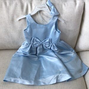 Tahari Sky Blue Satin Dress with Bow